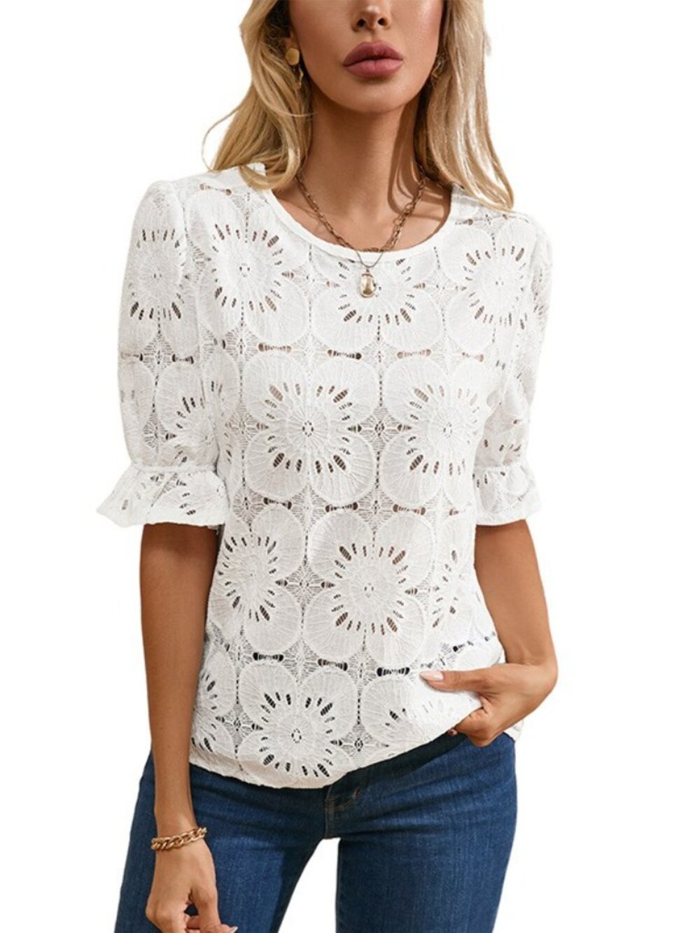 Women's Round Neck Chiffon Shirt Leisure All-matching - Picture 6 of 8